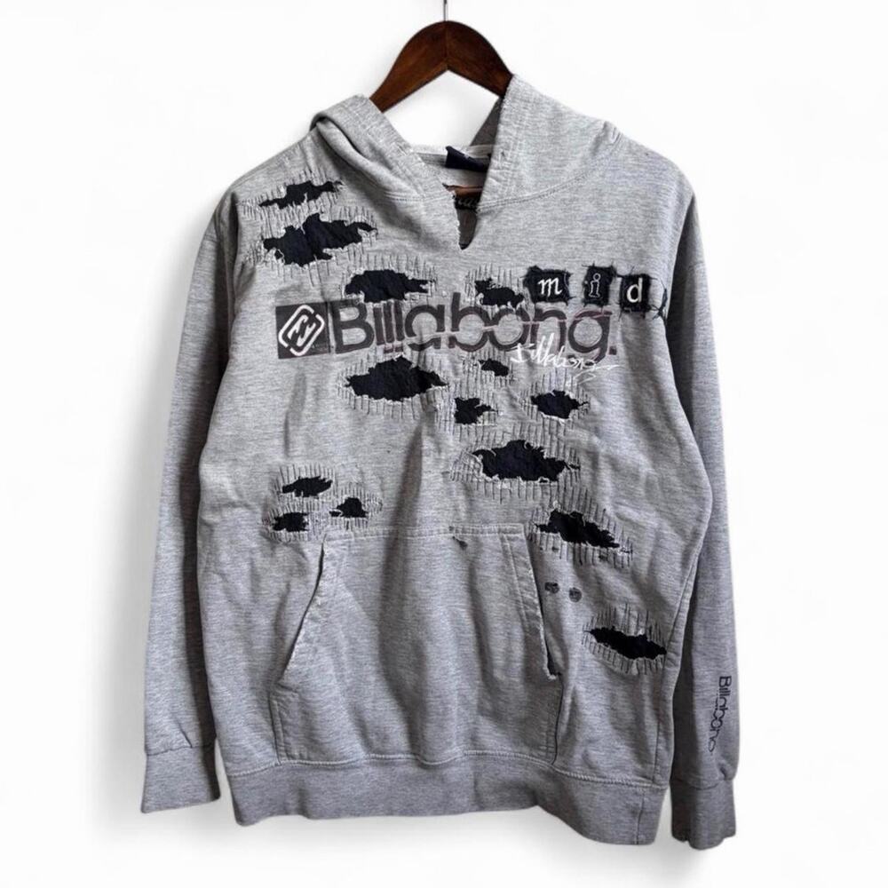 Vintage Y2K Billabong Reworked Grunge Mens M Indie Surf Thrashed Hoodie